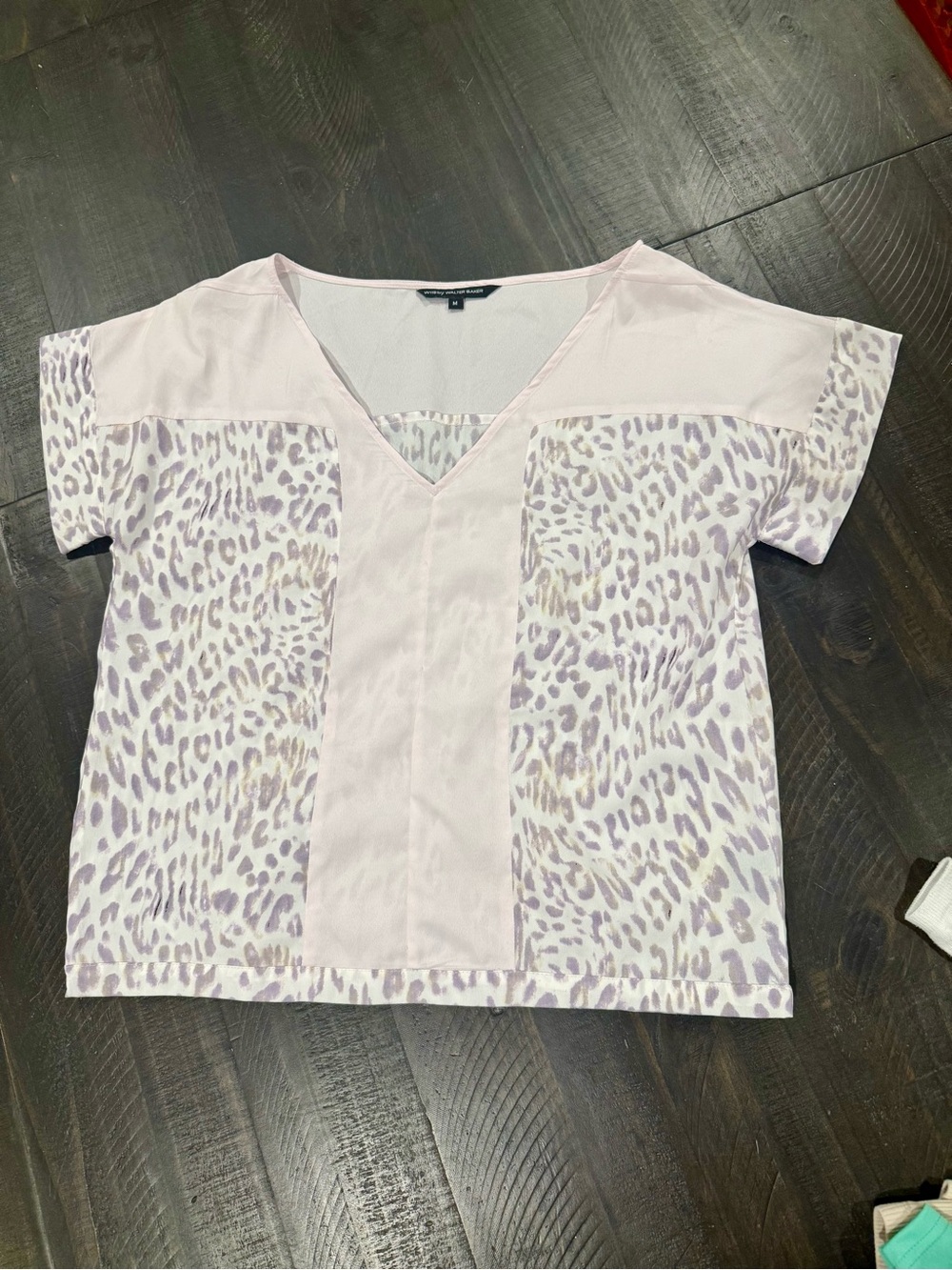 W118 by Walter Baker Pale Pink and Lavender Leopard V-Neck Blouse